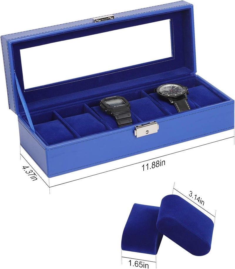 NEX Watch Case, 6 Slot Leather Watch Box Display Case Organizer Glass Jewelry Storage - Image 2
